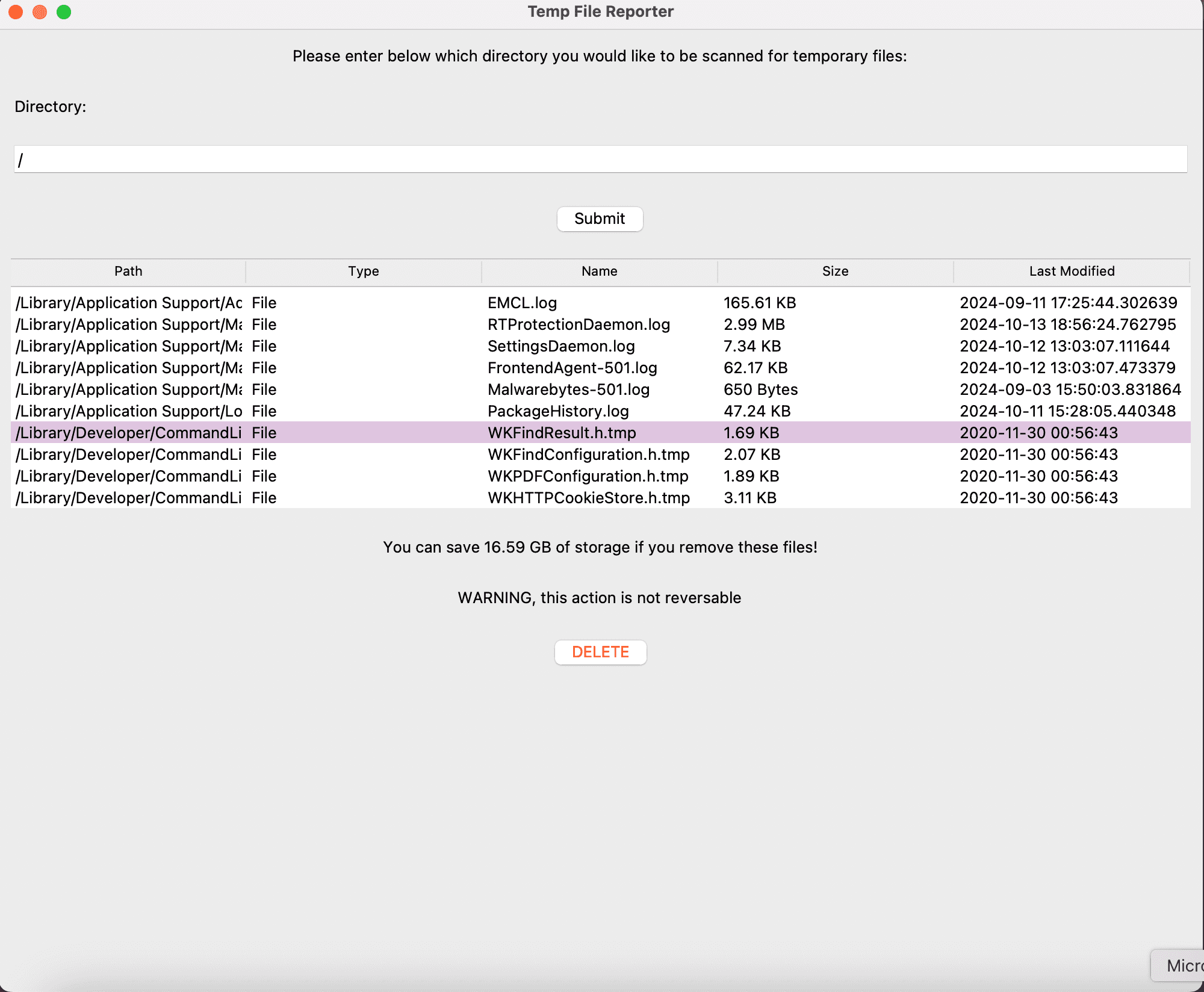 Temp Files Reporter screenshot