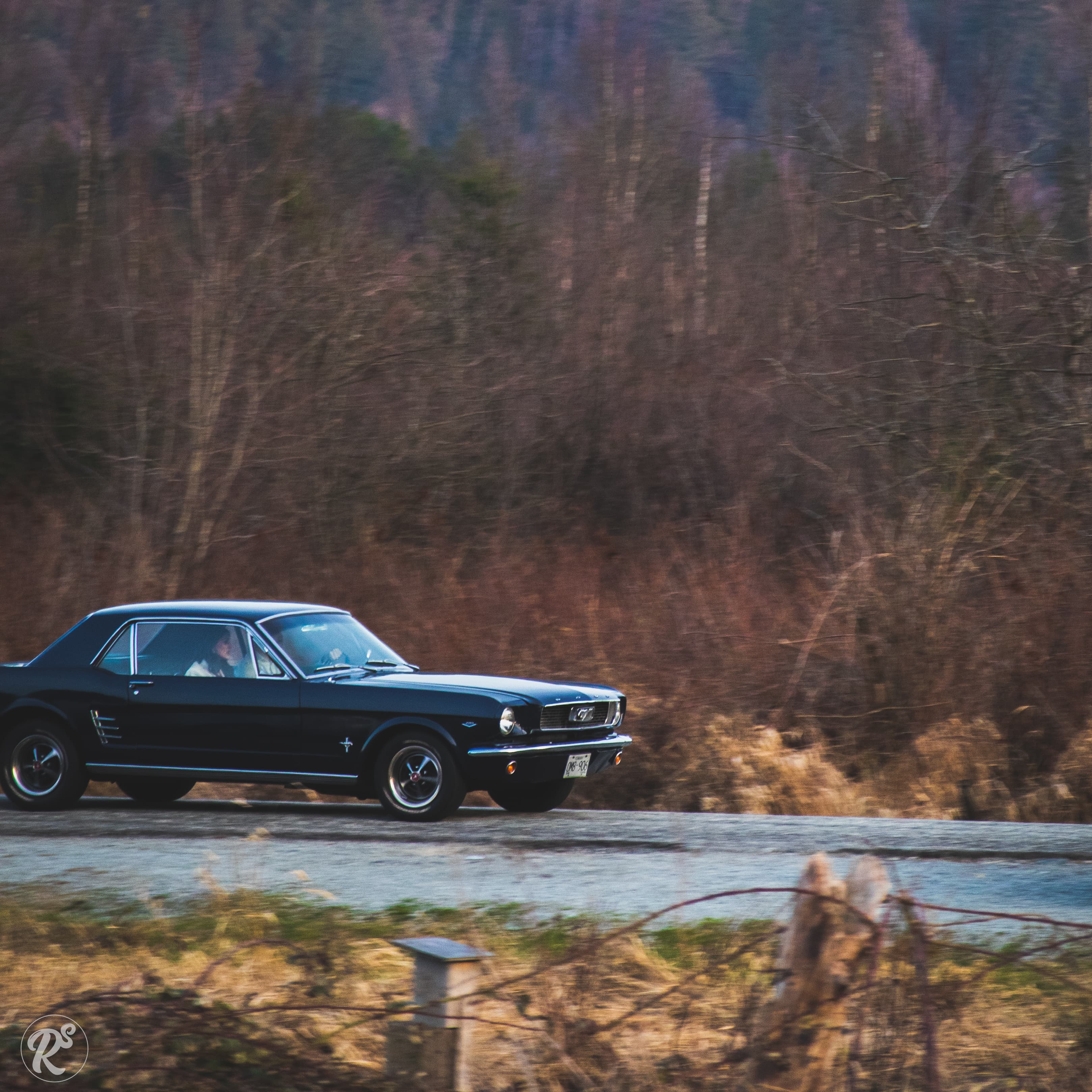 Photo of a '69 Ford Mustang in motion