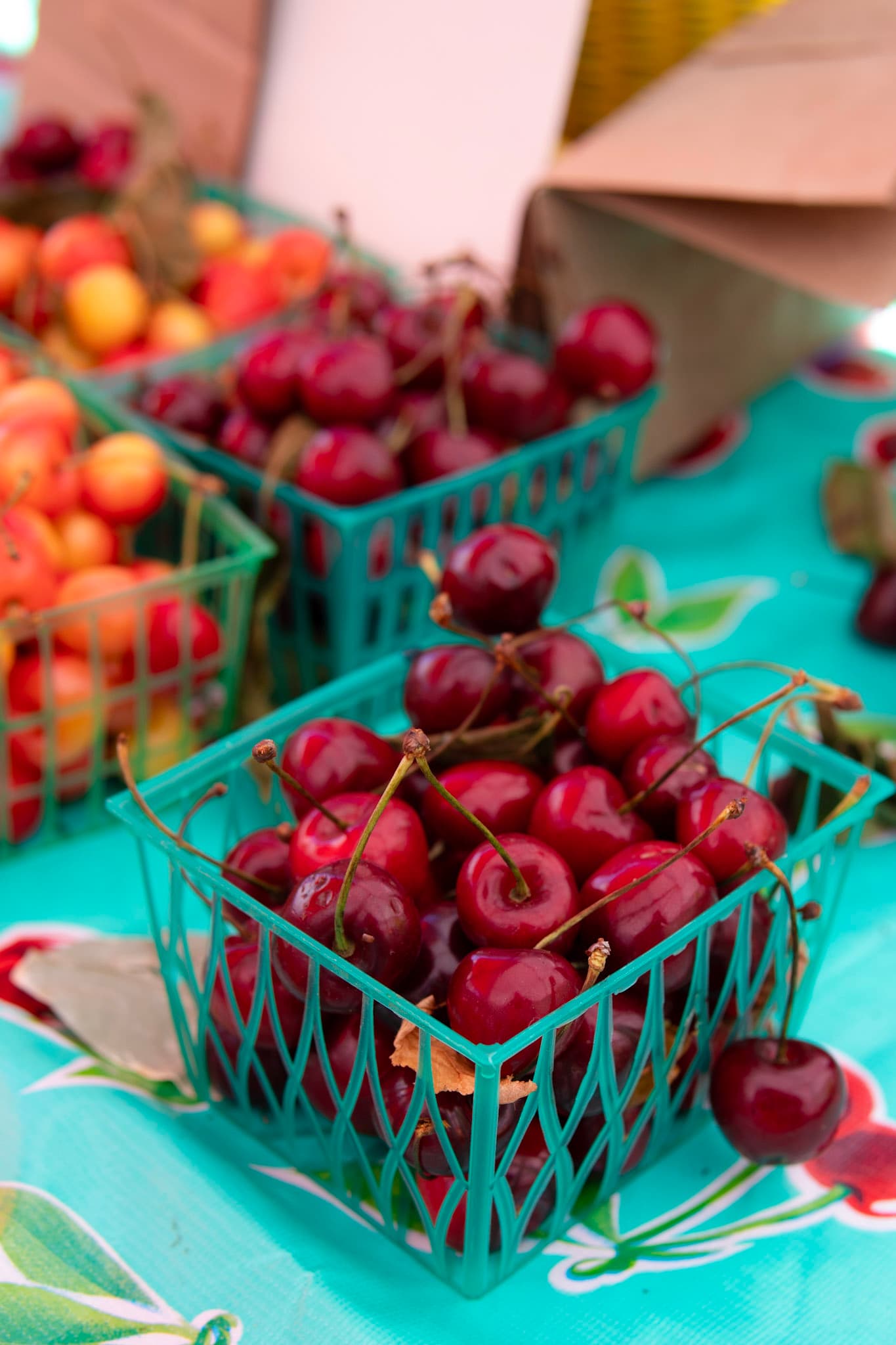 A picture of Cherries in a Farmers Market in SF